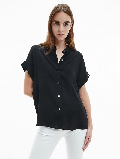Calvin Klein Ruhák HU453380 | Calvin Klein Crepe Short Sleeve Női Ing Fekete